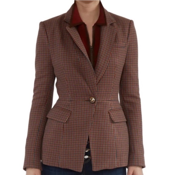 Veronica Beard NWT Suri Upcollared Dickey Blazer 2 Herringbone Tan Brown - Picture 1 of 8
